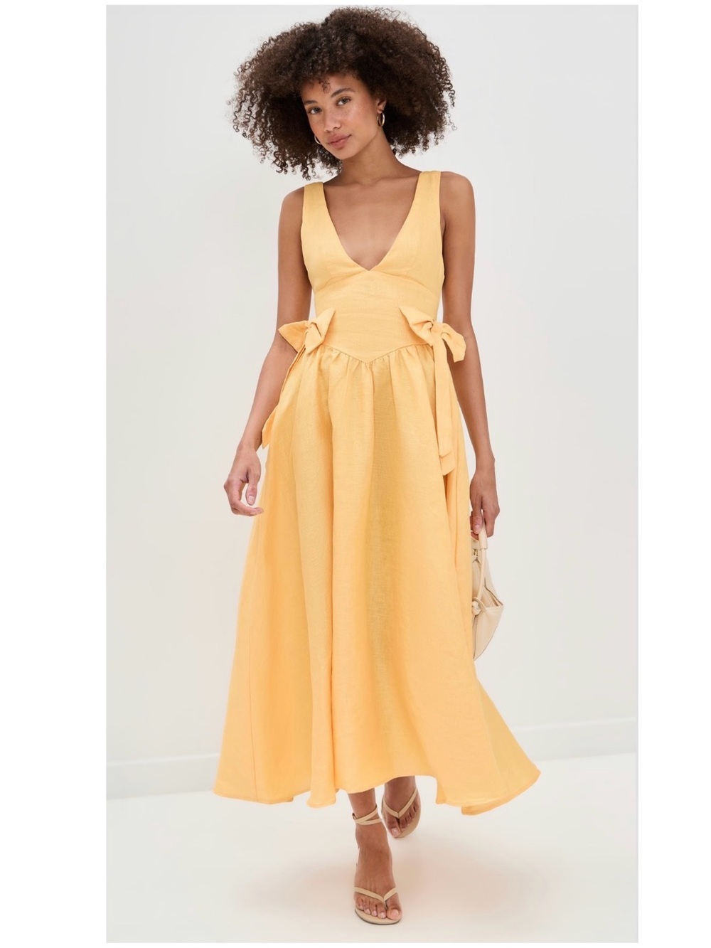 VRG GRL Sleeveless V-Neck Yellow Tie-Waist Midi Dress